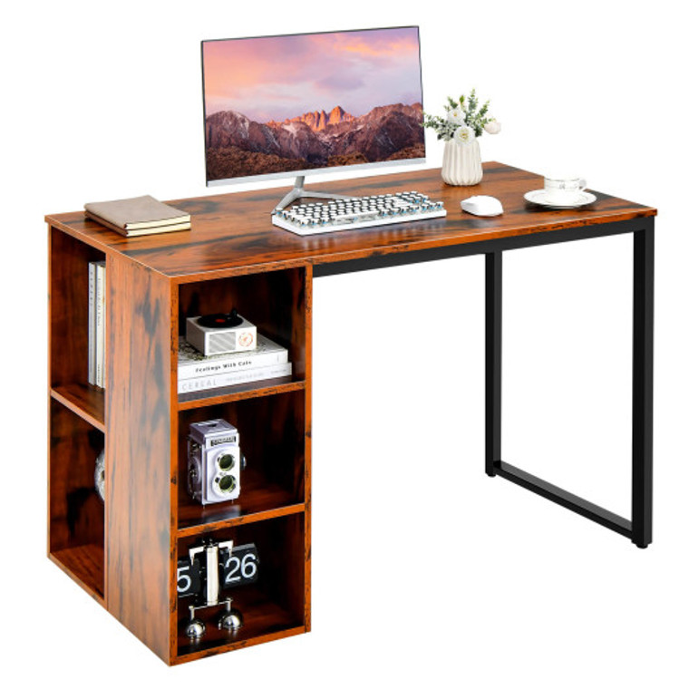 Computer Desk With 5 Side Shelves And Metal Frame-Rustic Brown CB10145HY