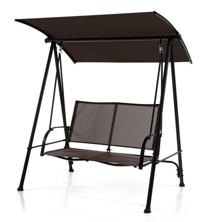 2-Seat Outdoor Canopy Swing With Comfortable Fabric Seat And Heavy-Duty Metal Frame-Brown NP10403CF
