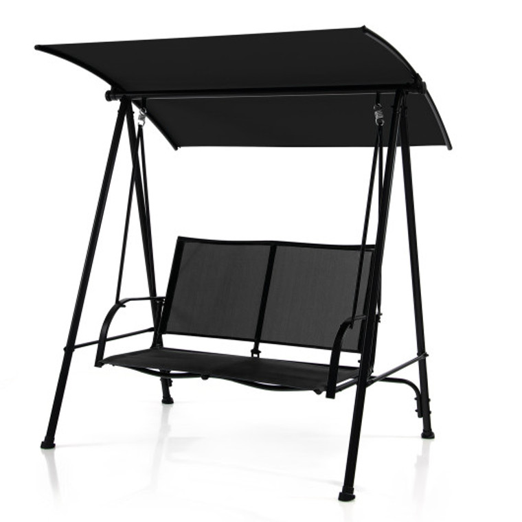 2-Seat Outdoor Canopy Swing With Comfortable Fabric Seat And Heavy-Duty Metal Frame-Black NP10403DK