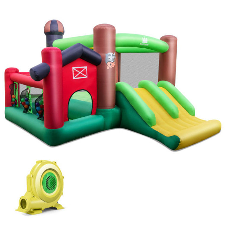 Farm Themed 6-In-1 Inflatable Castle With Trampoline And 735W Blower NP10750US