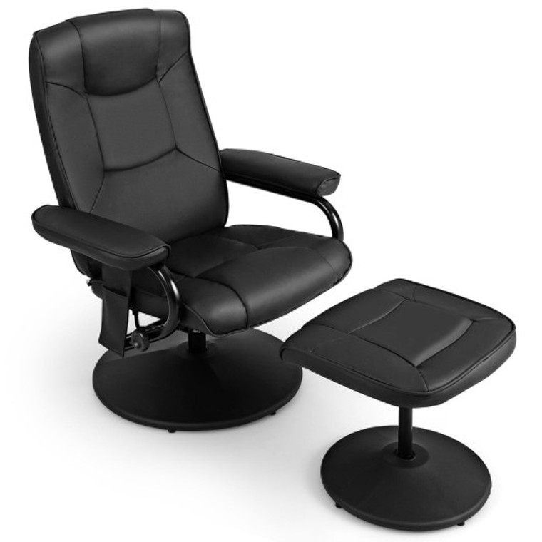 360° Swivel Massage Recliner Chair With Ottoman-Black JV10747DK