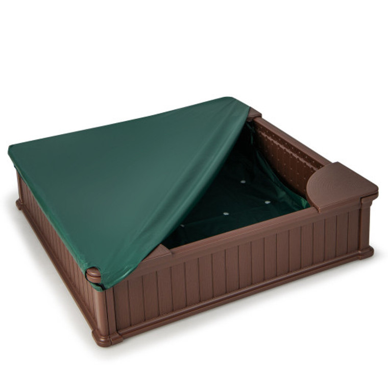 Kids Outdoor Sandbox With Oxford Cover And 4 Corner Seats-Brown TP10087CF