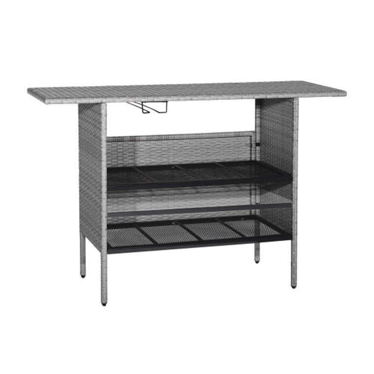 Outdoor Patio Wicker Bar Table With Metal Shelves HW70677