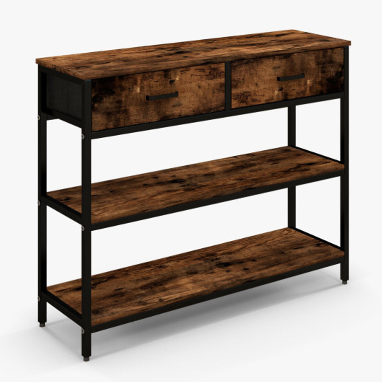 Console Table With Folding Fabric Drawers For Entryway-Rustic Brown JV10599CF