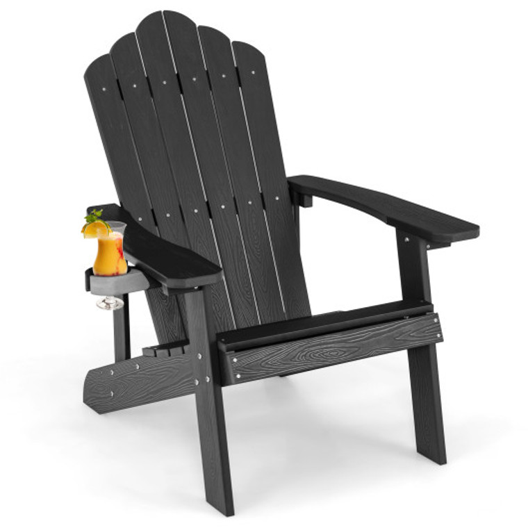 Weather Resistant Hips Outdoor Adirondack Chair With Cup Holder-Black NP10983BK