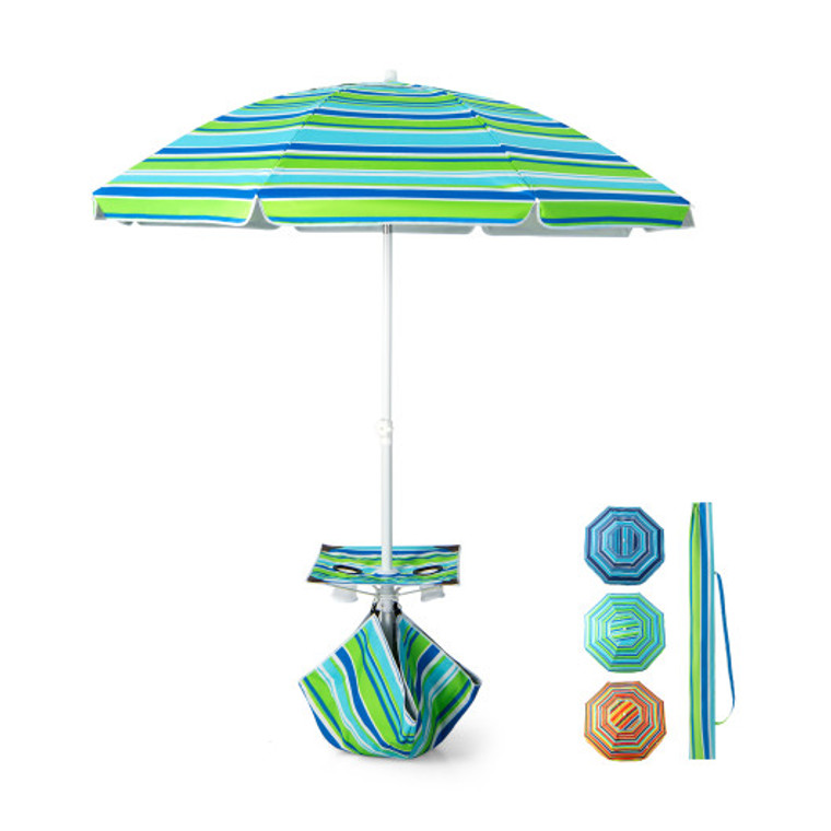 6.5 Feet Patio Beach Umbrella With Cup Holder Table And Sandbag-Green NP10840GN