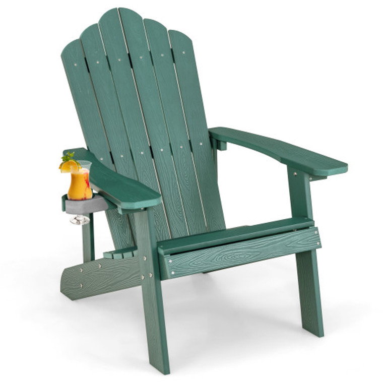 Weather Resistant Hips Outdoor Adirondack Chair With Cup Holder-Green NP10983GN