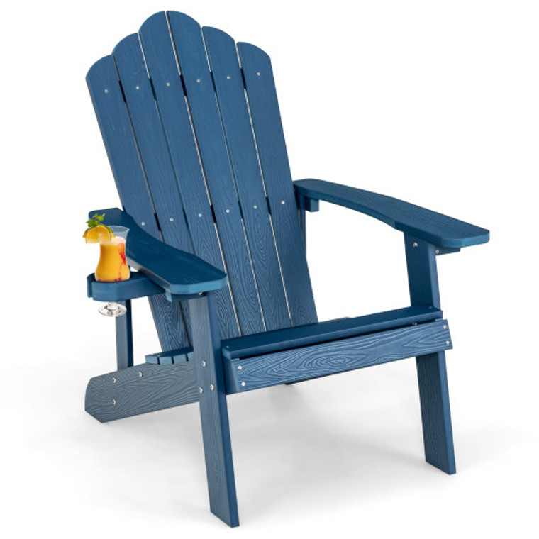Weather Resistant Hips Outdoor Adirondack Chair With Cup Holder-Navy NP10983NY