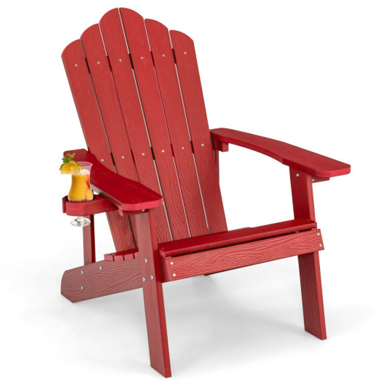 Weather Resistant Hips Outdoor Adirondack Chair With Cup Holder-Red NP10983RE