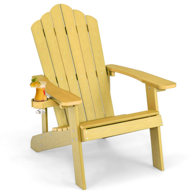 Weather Resistant Hips Outdoor Adirondack Chair With Cup Holder-Yellow NP10983YW