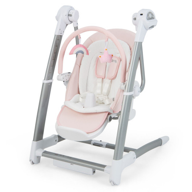Baby Folding High Chair With 8 Adjustable Heights And 5 Recline Backrest-Pink BE10019US-PI