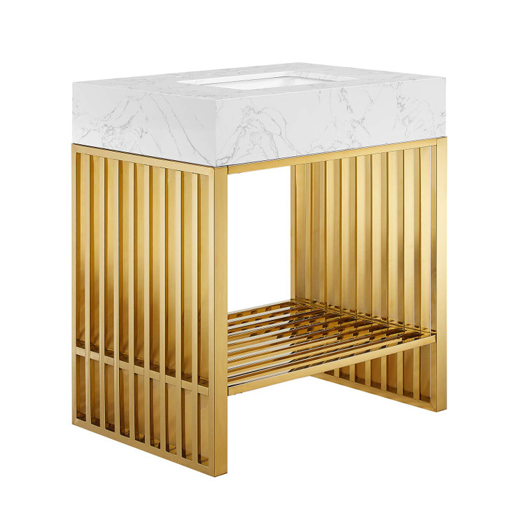 Gridiron 30" Bathroom Vanity - White Gold EEI-6105-WHI-GLD By Modway Furniture