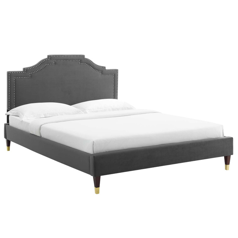 Adelaide Performance Velvet Twin Platform Bed - Charcoal MOD-6851-CHA By Modway Furniture