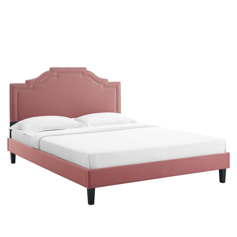 Adelaide Performance Velvet Queen Platform Bed - Dusty Rose MOD-6582-DUS By Modway Furniture