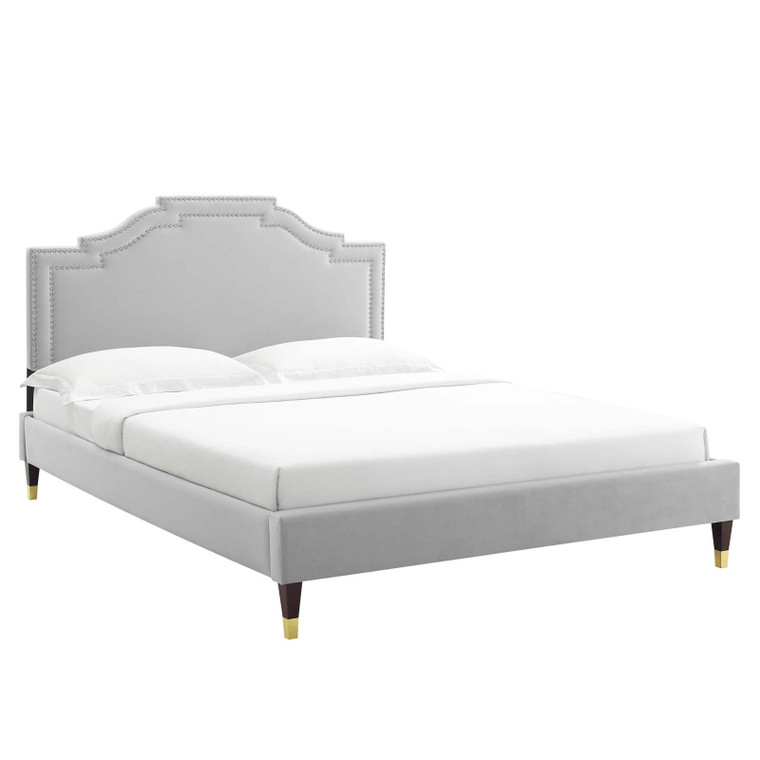 Adelaide Performance Velvet Queen Platform Bed - Light Gray MOD-6581-LGR By Modway Furniture