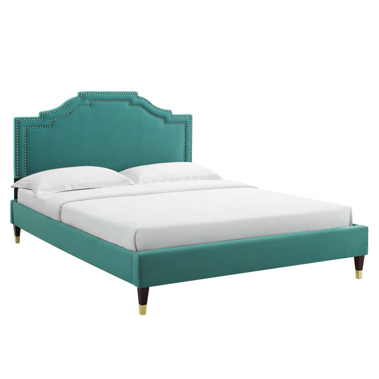 Adelaide Performance Velvet Queen Platform Bed - Teal MOD-6581-TEA By Modway Furniture