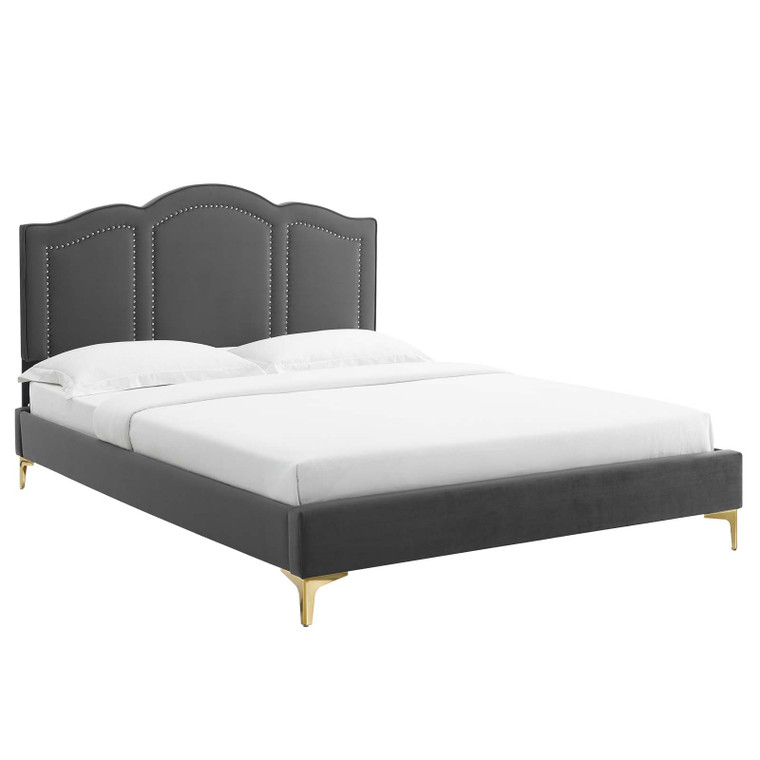 Emerson Performance Velvet Twin Platform Bed - Charcoal MOD-6847-CHA By Modway Furniture