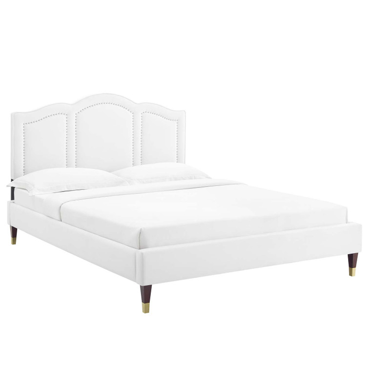 Emerson Performance Velvet Queen Platform Bed - White MOD-6578-WHI By Modway Furniture