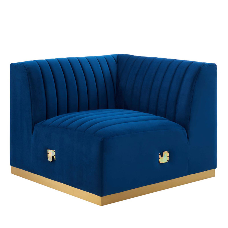 Conjure Channel Tufted Performance Velvet Left Corner Chair - Gold Navy EEI-5505-GLD-NAV By Modway Furniture