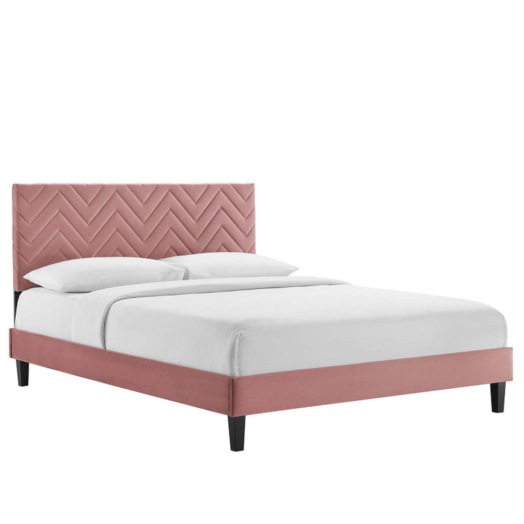 Leah Chevron Tufted Performance Velvet Full Platform Bed - Dusty Rose MOD-7001-DUS By Modway Furniture