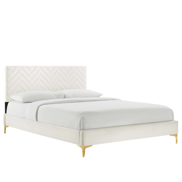 Leah Chevron Tufted Performance Velvet Full Platform Bed - White MOD-6993-WHI By Modway Furniture