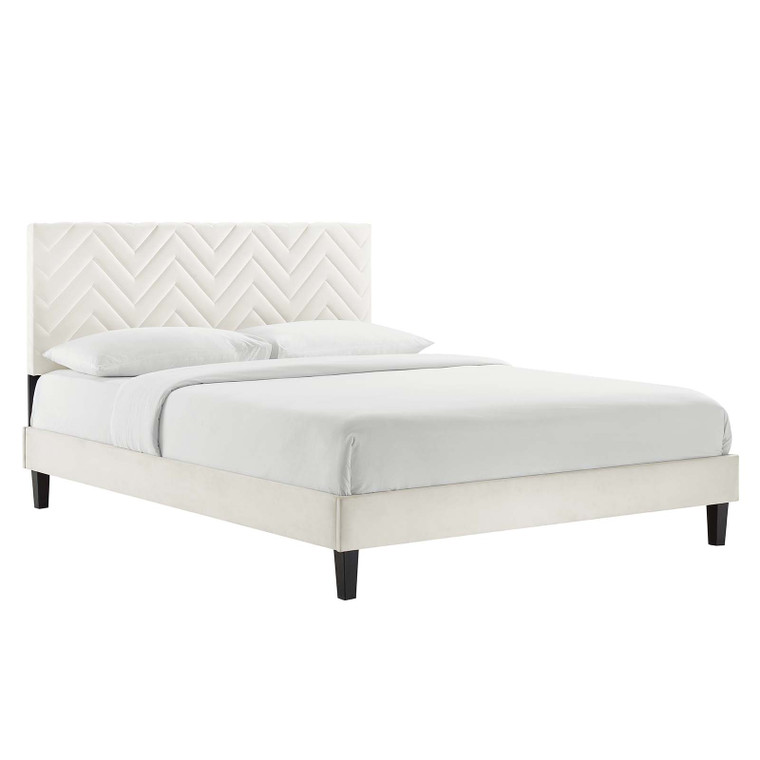Leah Chevron Tufted Performance Velvet King Platform Bed - White MOD-7013-WHI By Modway Furniture
