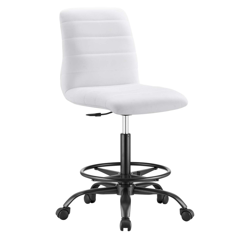 Ripple Armless Vegan Leather Drafting Chair - Black White EEI-4978-BLK-WHI By Modway Furniture