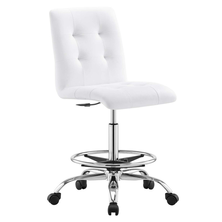 Prim Armless Vegan Leather Drafting Chair - Silver White EEI-4981-SLV-WHI By Modway Furniture