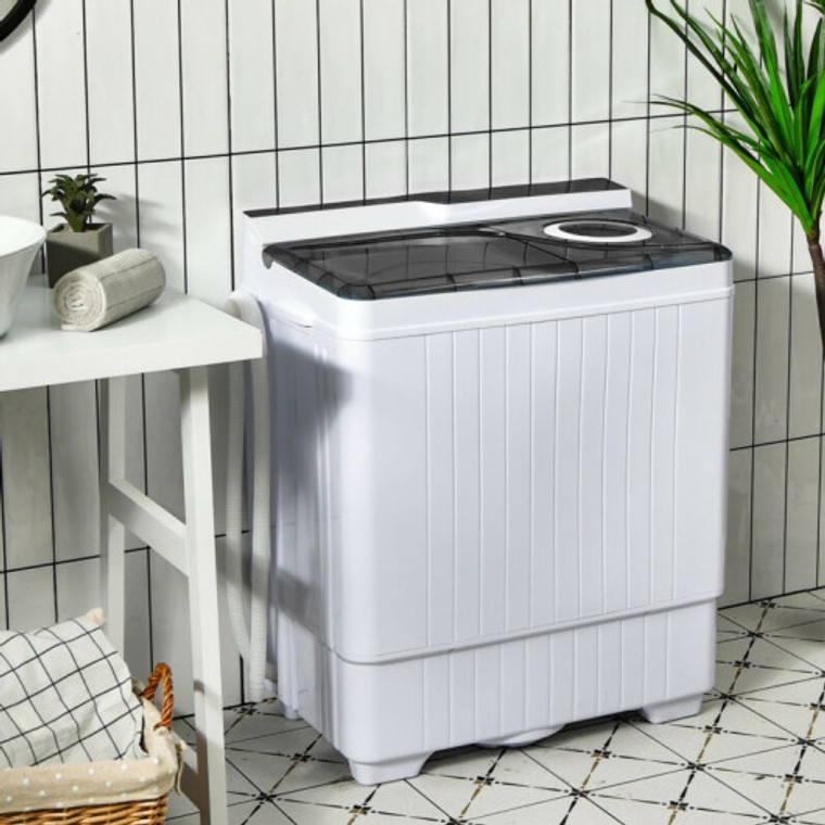 26 Pound Portable Semi-Automatic Washing Machine With Built-In Drain Pump-Gray FP10355-GR