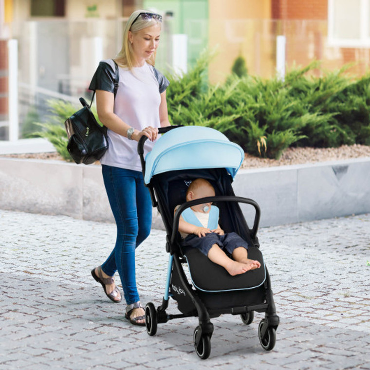 One-Hand Folding Portable Lightweight Baby Stroller With Aluminum Frame-Blue BC10130BL
