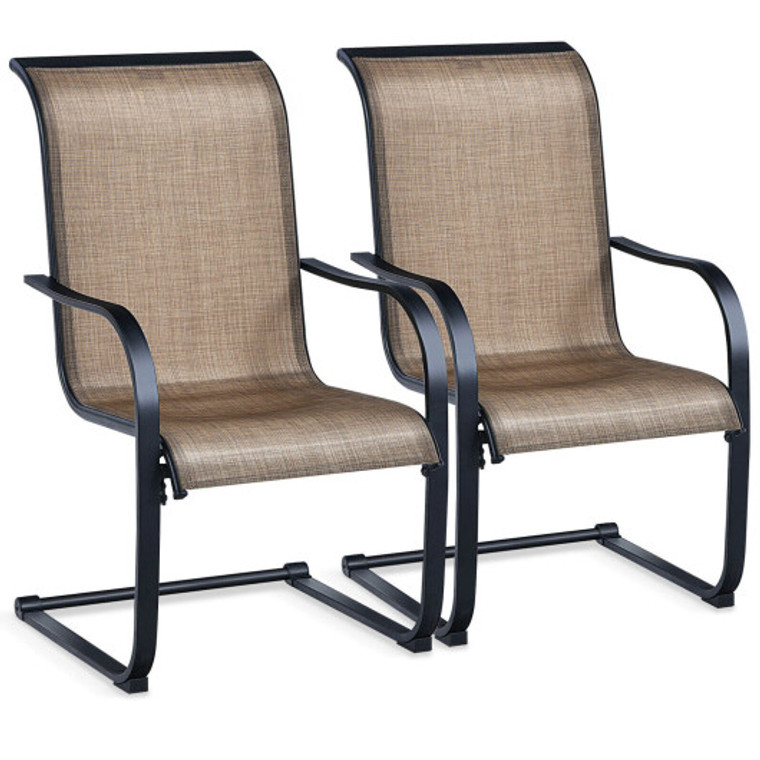2 Pieces Patio Dining Chairs With C Spring Motion High Backrest Armrest NP10885