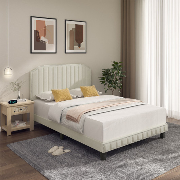 Heavy Duty Upholstered Bed Frame With Rivet Headboard-Full Size HU10438BE-F