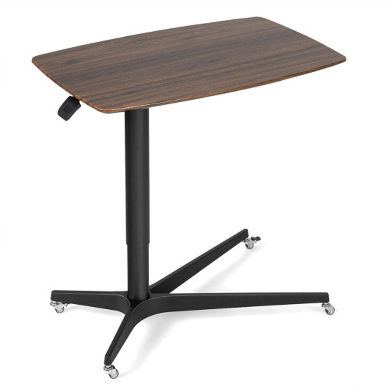 Height Adjustable Mobile Standing Desk With Lockable Wheels-Brown JV10411CF