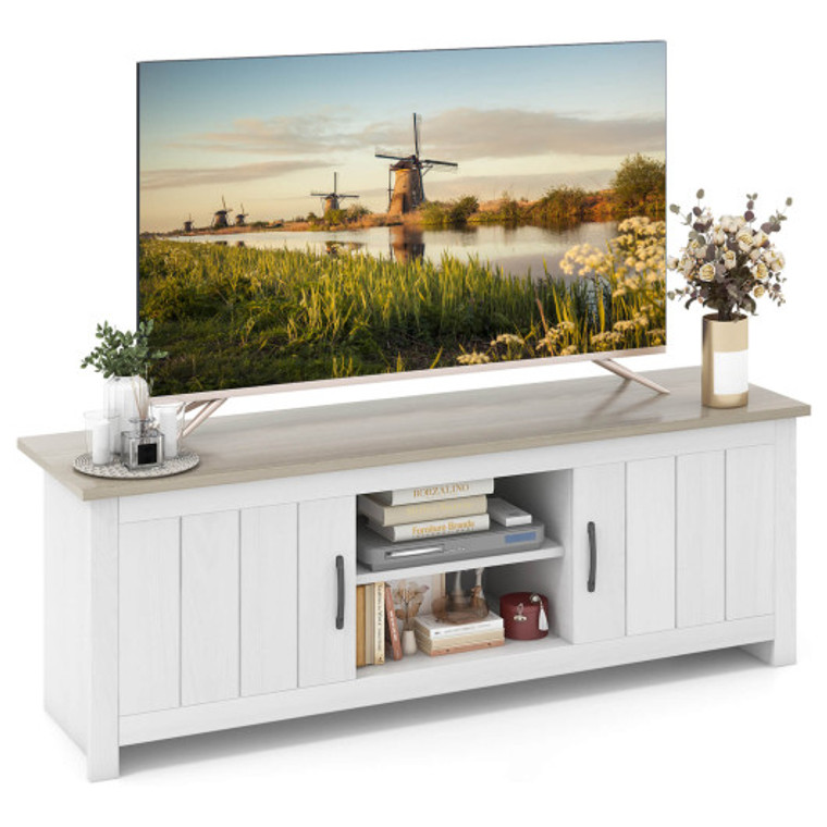 Tv Stand With 2 Cabinets And Open Shelves For Tvs Up To 65 Inch-Natural HV10424GR