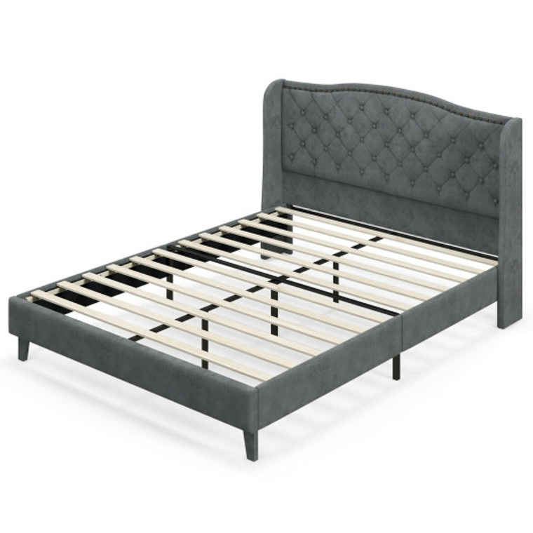 Full/Queen Size Upholstered Platform Bed Frame With Button Tufted Headboard-Queen Size HU10356GR-Q