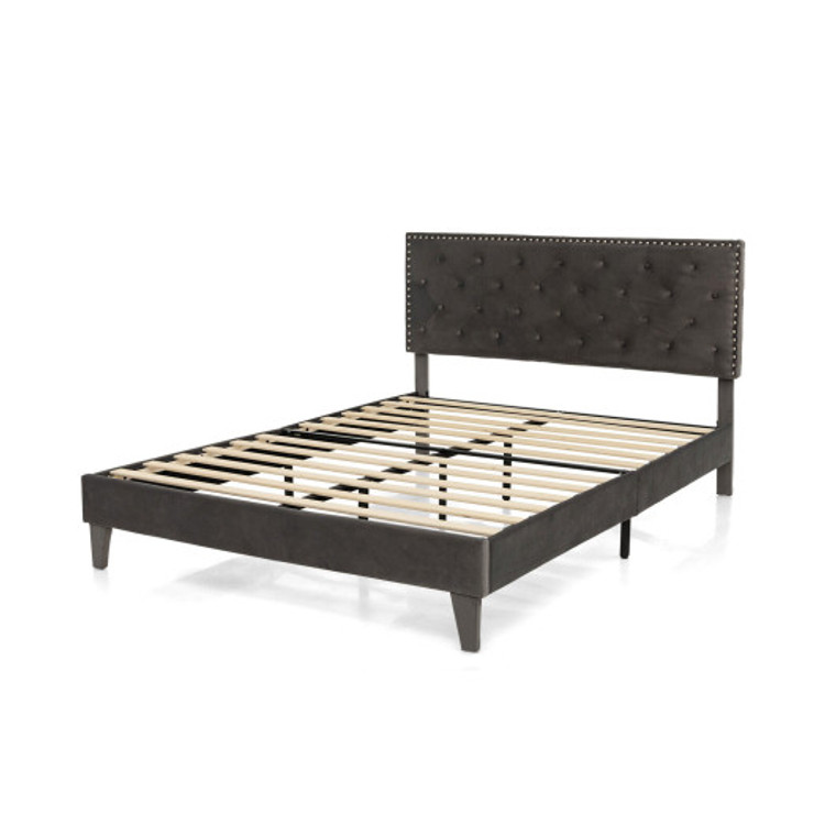 Full/Queen Size Upholstered Platform Bed With Tufted Headboard-Queen Size HU10346GR-Q