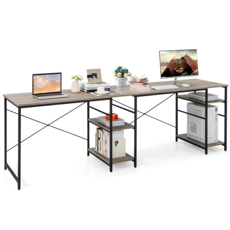 L Shaped Computer Desk With 4 Storage Shelves And Cable Holes-Gray CB10462GR+