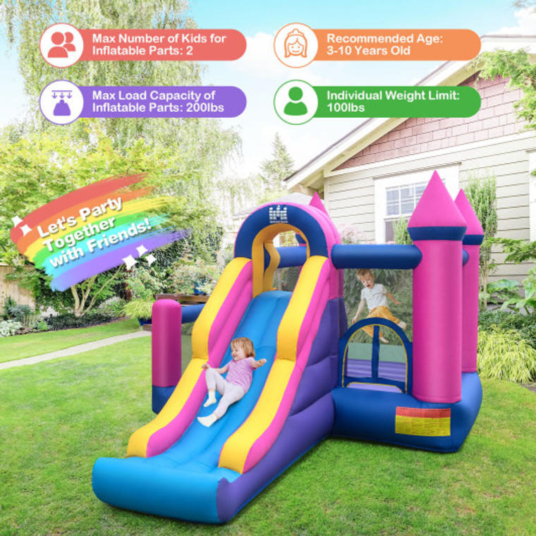 7-In-1 Kids Inflatable Bounce House With Long Slide And 735W Blower NP10818US