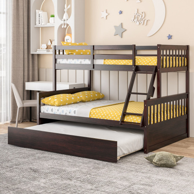 Twin Over Full Convertible Bunk Bed With Twin Trundle-Espresso HU10397ES+