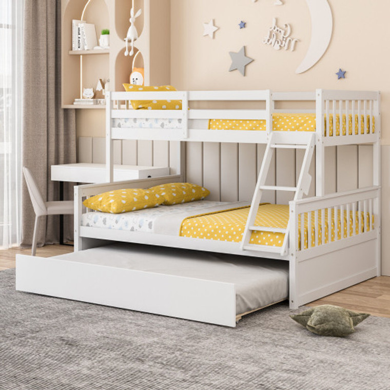 Twin Over Full Convertible Bunk Bed With Twin Trundle-White HU10397WH+