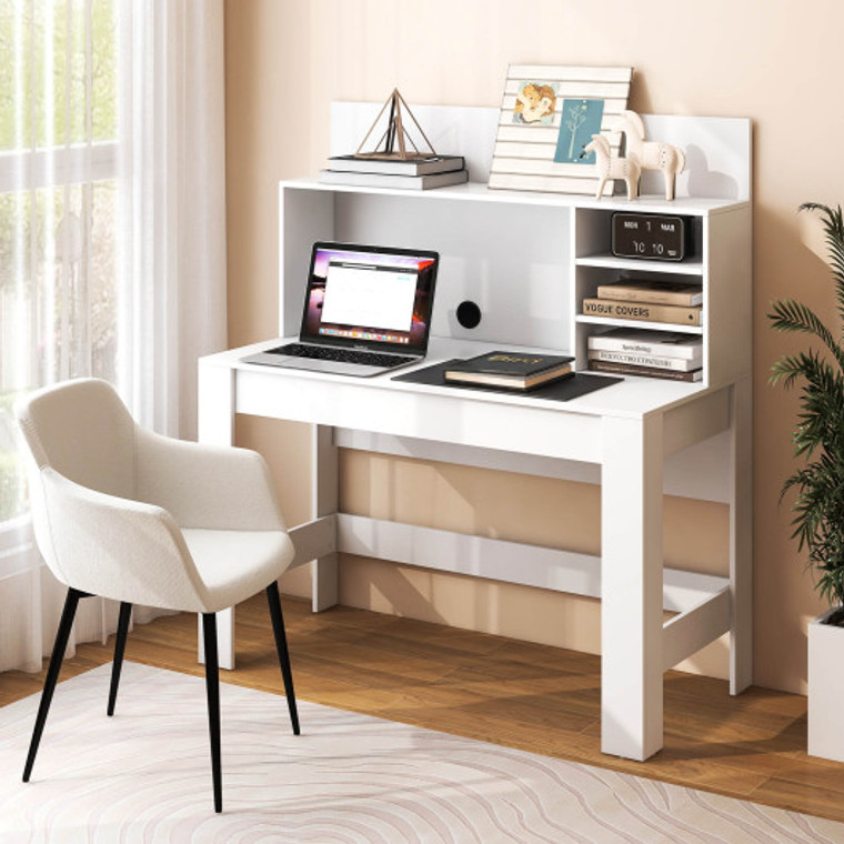 48 Inch Writing Computer Desk With Anti-Tipping Kits And Cable Management Hole-White CB10475WH