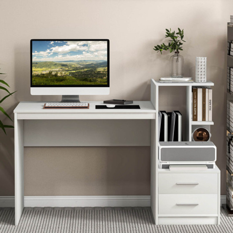 Computer Desk Home Office With Bookshelf And Drawers-White CB10478WH