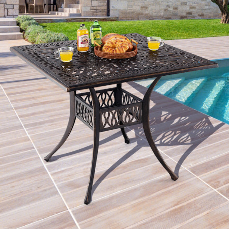 35.4 Inch Aluminum Patio Square Dining Table With Umbrella Hole-Bronze NP10957CP