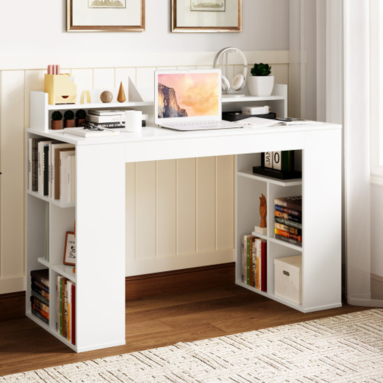 Office Computer Desk With Dual 3 Tier Bookshelf And Monitor Shelf-White CB10480WH