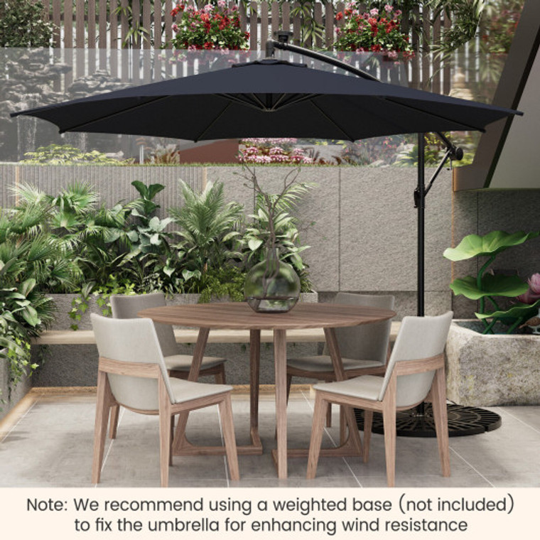 10 Feet Patio Offset Umbrella With 112 Solar-Powered Led Lights-Beige-Navy NP10822NY