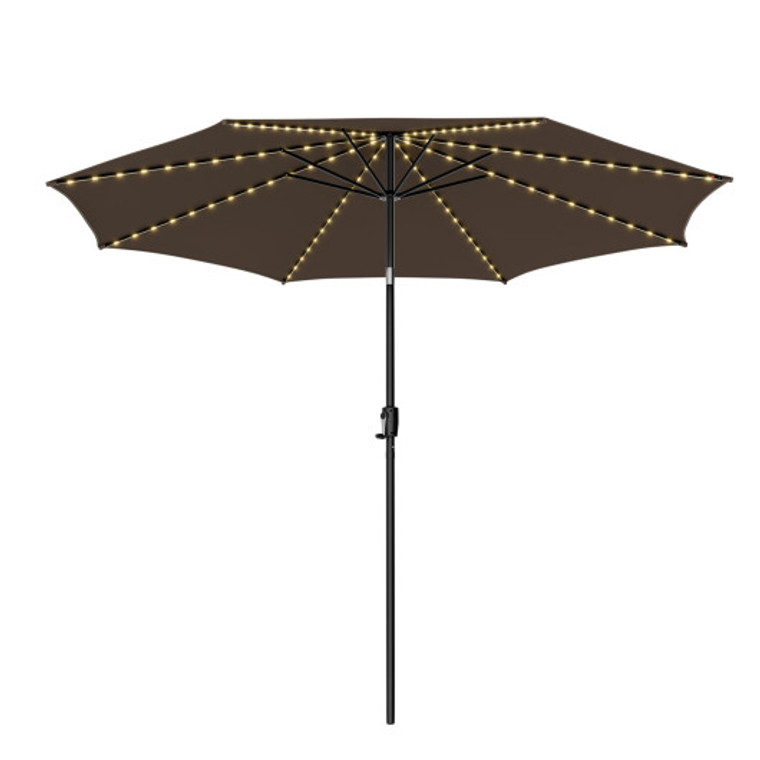 10 Feet Patio Umbrella With 112 Solar Lights And Crank Handle-Coffee NP10823CF
