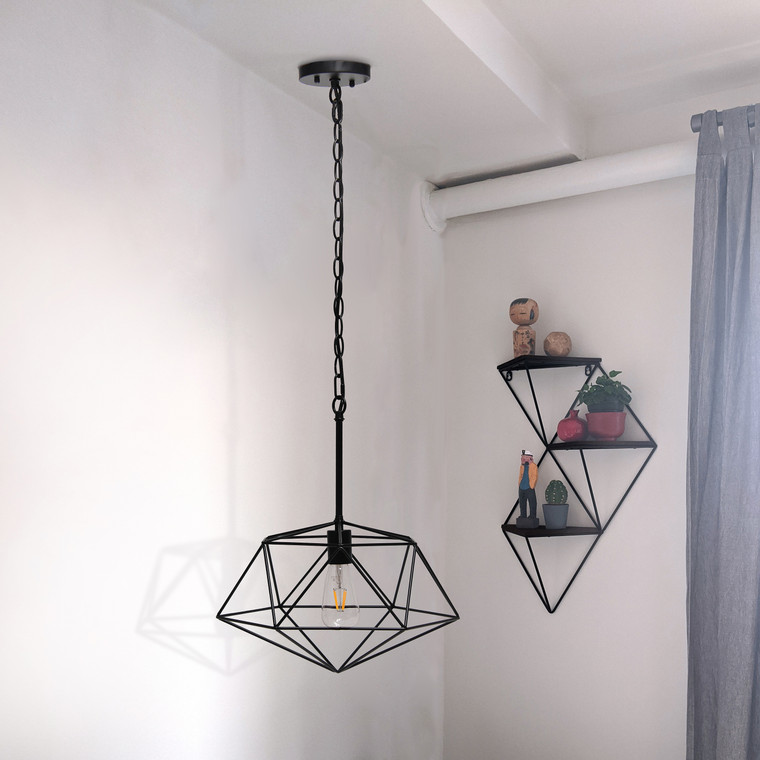Lalia Home 1 Light 16" Modern Metal Wire Paragon Hanging Ceiling Pendant Fixture, Black LHP-3003-BK