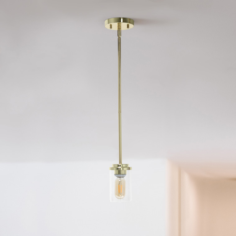 Lalia Home 1-Light 5.75" Minimalist Industrial Farmhouse Adjustable Hanging Clear Cylinder Glass Pendant Fixture - Gold LHP-3011-GL
