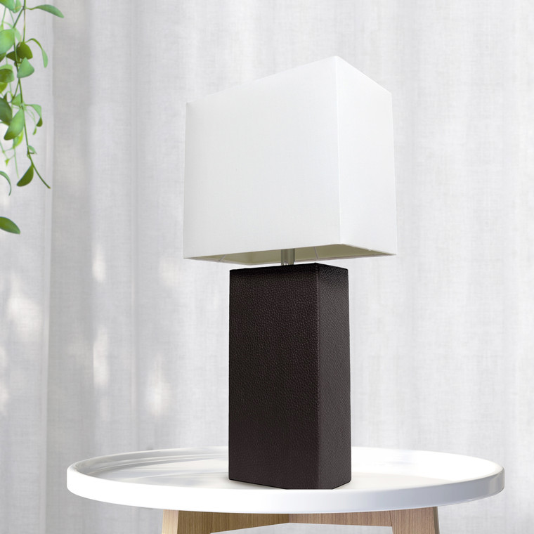 Lalia Home Lexington 21" Leather Base Modern Home Decor Bedside Table Lamp - Black LHT-3008-BK