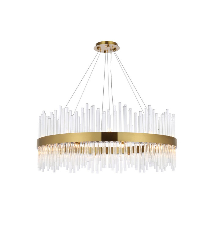 Elegant Dallas 36 Inch Round Crystal Pendant In Satin Gold 3000D36SG